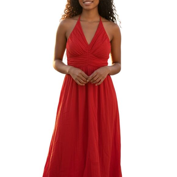 Free People Halter Dress Cotton Tie Midi Orange Medium - Picture 1 of 7